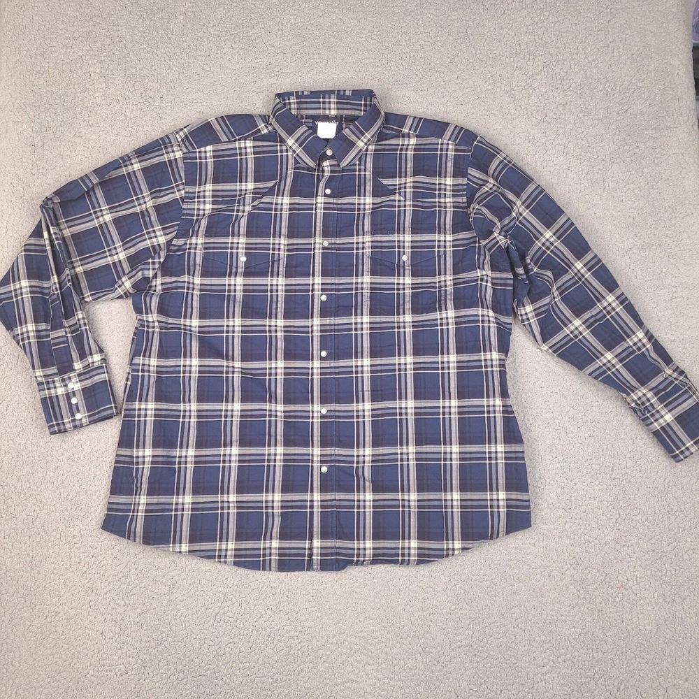 Wrangler Shirt Mens XXL Blue Plaid Pearl Snap Cowboy Western Rodeo Retro